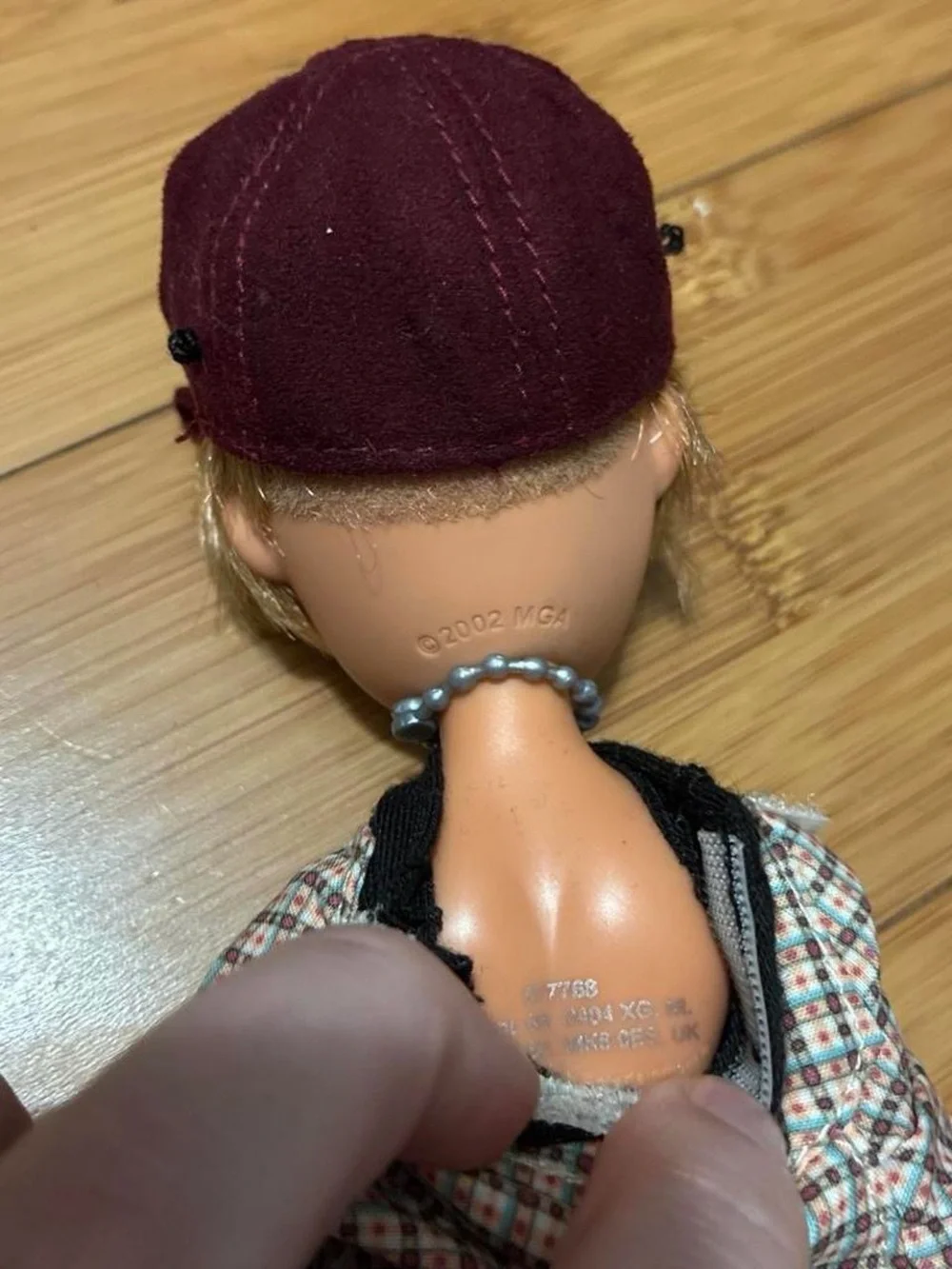 Kids Fashion Doll with Burgundy Cap and Black Denim Outfit